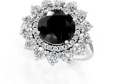 White gold Fancy Black Round Cut Halo Cluster Diamond Ring with Pave Band and Four-Prong Setting_13