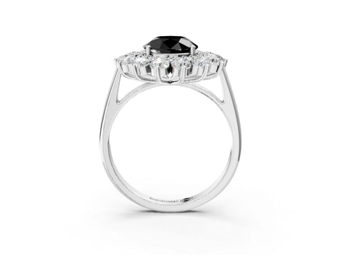 White gold Fancy Black Round Cut Halo Cluster Diamond Ring with Pave Band and Four-Prong Setting_15