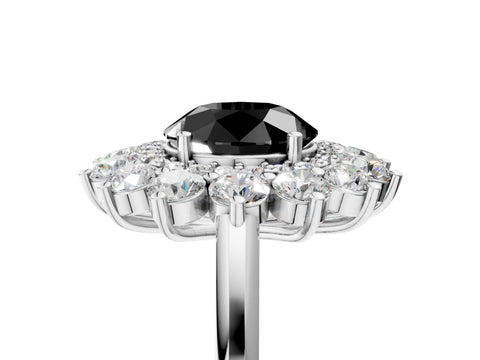 White gold Fancy Black Round Cut Halo Cluster Diamond Ring with Pave Band and Four-Prong Setting_17
