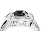 White gold Fancy Black Round Cut Halo Diamond Engagement Ring with Pave Split Shank and Four-Prong Setting_10