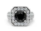 White gold Fancy Black Round Cut Halo Diamond Engagement Ring with Pave Split Shank and Four-Prong Setting_6