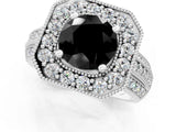 White gold Fancy Black Round Cut Halo Diamond Engagement Ring with Pave Split Shank and Four-Prong Setting_7