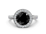 White gold Fancy Black Round Cut Halo Diamond Engagement Ring with Split Shank Band and Four-Prong Setting_12