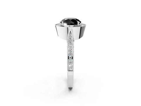White gold Fancy Black Round Cut Halo Diamond Engagement Ring with Split Shank Band and Four-Prong Setting_14