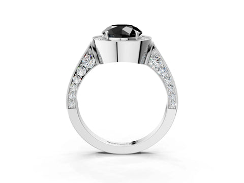 White gold Fancy Black Round Cut Halo Diamond Engagement Ring with Split Shank Band and Four-Prong Setting_15