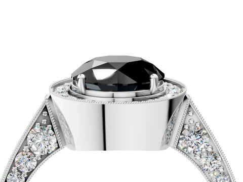White gold Fancy Black Round Cut Halo Diamond Engagement Ring with Split Shank Band and Four-Prong Setting_16