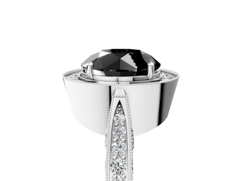 White gold Fancy Black Round Cut Halo Diamond Engagement Ring with Split Shank Band and Four-Prong Setting_17