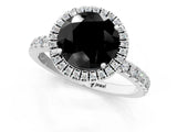 White gold Fancy Black Round Cut Halo Diamond Pave Band with Prong Setting_1