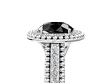 White gold Fancy Black Round Cut Halo Diamond Ring with Beaded Split Shank and Four-Prong Setting_5