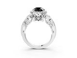White gold Fancy Black Round Cut Halo Diamond Ring with Milgrain and Bezel Accents on a Split Shank Band_15