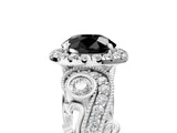 White gold Fancy Black Round Cut Halo Diamond Ring with Milgrain and Bezel Accents on a Split Shank Band_18