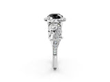 White gold Fancy Black Round Cut Halo Diamond Ring with Milgrain and Bezel Accents on a Split Shank Band_26