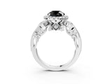 White gold Fancy Black Round Cut Halo Diamond Ring with Milgrain and Bezel Accents on a Split Shank Band_27