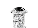 White gold Fancy Black Round Cut Halo Diamond Ring with Milgrain and Bezel Accents on a Split Shank Band_29