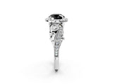 White gold Fancy Black Round Cut Halo Diamond Ring with Milgrain and Bezel Accents on a Split Shank Band_3