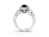 White gold Fancy Black Round Cut Halo Diamond Ring with Milgrain and Bezel Accents on a Split Shank Band_3