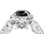 White gold Fancy Black Round Cut Halo Diamond Ring with Milgrain and Bezel Accents on a Split Shank Band_4