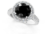 White gold Fancy Black Round Cut Halo Diamond Ring with Pavé Band and Three-Prong Setting_13