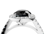 White gold Fancy Black Round Cut Halo Diamond Ring with Pavé Band and Three-Prong Setting_16