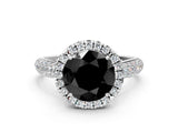 White gold Fancy Black Round Cut Halo Diamond Ring with Pavé Band_12