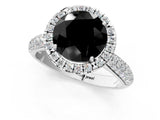 White gold Fancy Black Round Cut Halo Diamond Ring with Pavé Band_13