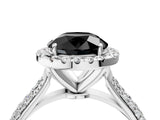 White gold Fancy Black Round Cut Halo Diamond Ring with Pavé Band_16