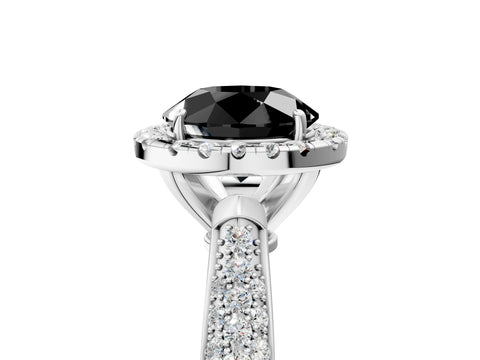 White gold Fancy Black Round Cut Halo Diamond Ring with Pavé Band_17