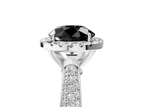 White gold Fancy Black Round Cut Halo Diamond Ring with Pavé Band_5