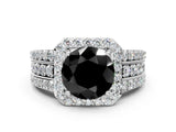 White gold Fancy Black Round Cut Halo Diamond Ring with Round  Split Shank and Prong Setting_72