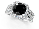 White gold Fancy Black Round Cut Halo Diamond Ring with Round  Split Shank and Prong Setting_73