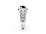 White gold Fancy Black Round Cut Halo Diamond Ring with Round  Split Shank and Prong Setting_74