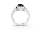 White gold Fancy Black Round Cut Halo Diamond Ring with Round  Split Shank and Prong Setting_75