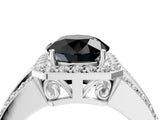 White gold Fancy Black Round Cut Halo Diamond Ring with Round  Split Shank and Prong Setting_76