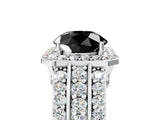 White gold Fancy Black Round Cut Halo Diamond Ring with Round  Split Shank and Prong Setting_77