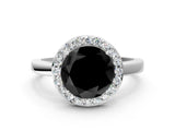 White gold Fancy Black Round Cut Halo Diamond Ring with Solitaire Band and Prong Setting