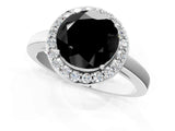 White gold Fancy Black Round Cut Halo Diamond Ring with Solitaire Band and Prong Setting_1