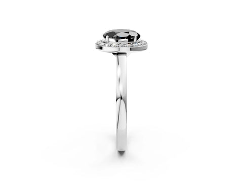 White gold Fancy Black Round Cut Halo Diamond Ring with Solitaire Band and Prong Setting_2