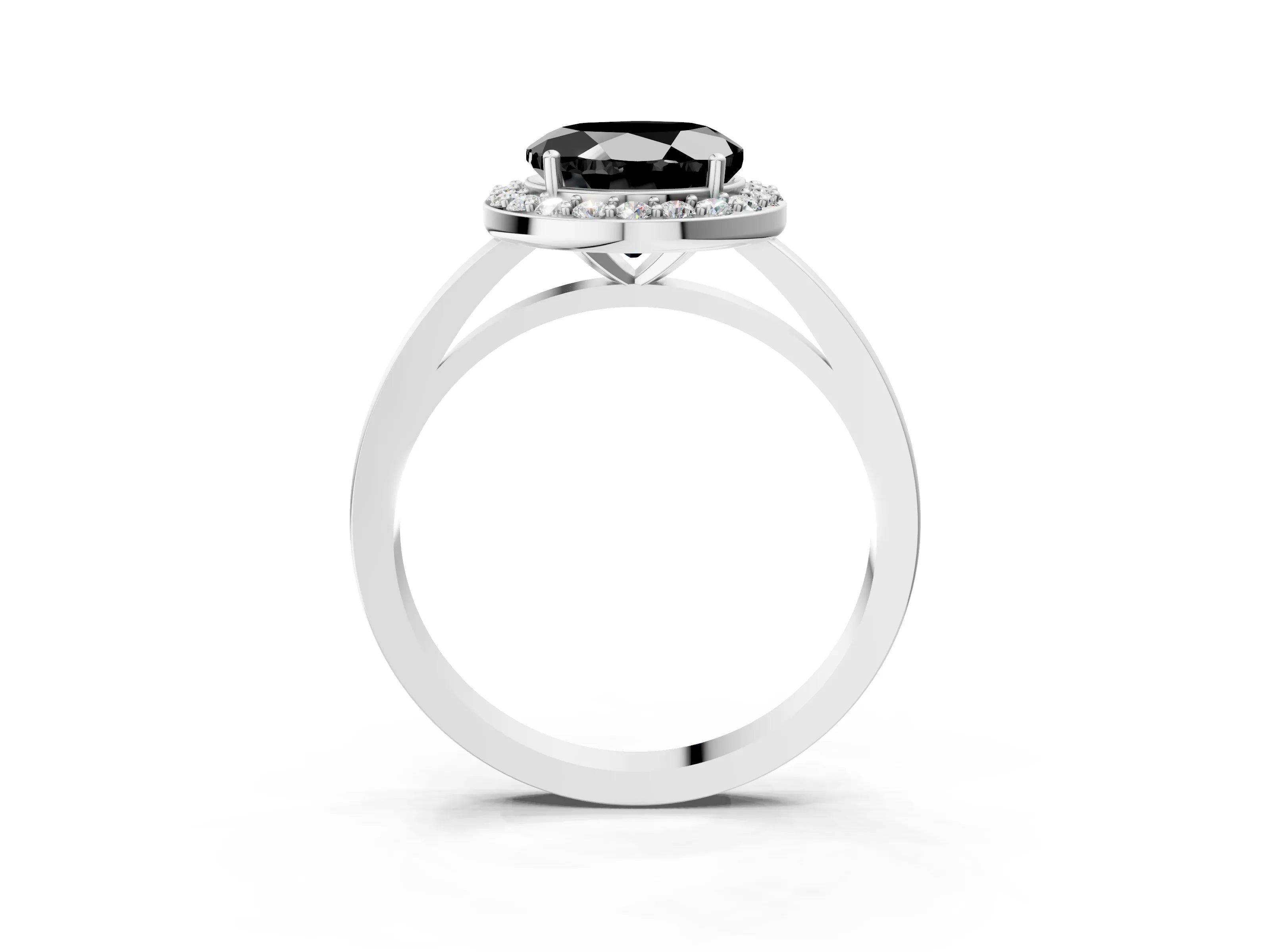 White gold Fancy Black Round Cut Halo Diamond Ring with Solitaire Band and Prong Setting_3