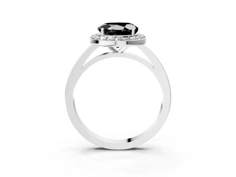 White gold Fancy Black Round Cut Halo Diamond Ring with Solitaire Band and Prong Setting_3