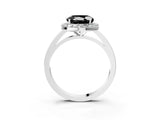 White gold Fancy Black Round Cut Halo Diamond Ring with Solitaire Band and Prong Setting_3