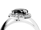White gold Fancy Black Round Cut Halo Diamond Ring with Solitaire Band and Prong Setting_4