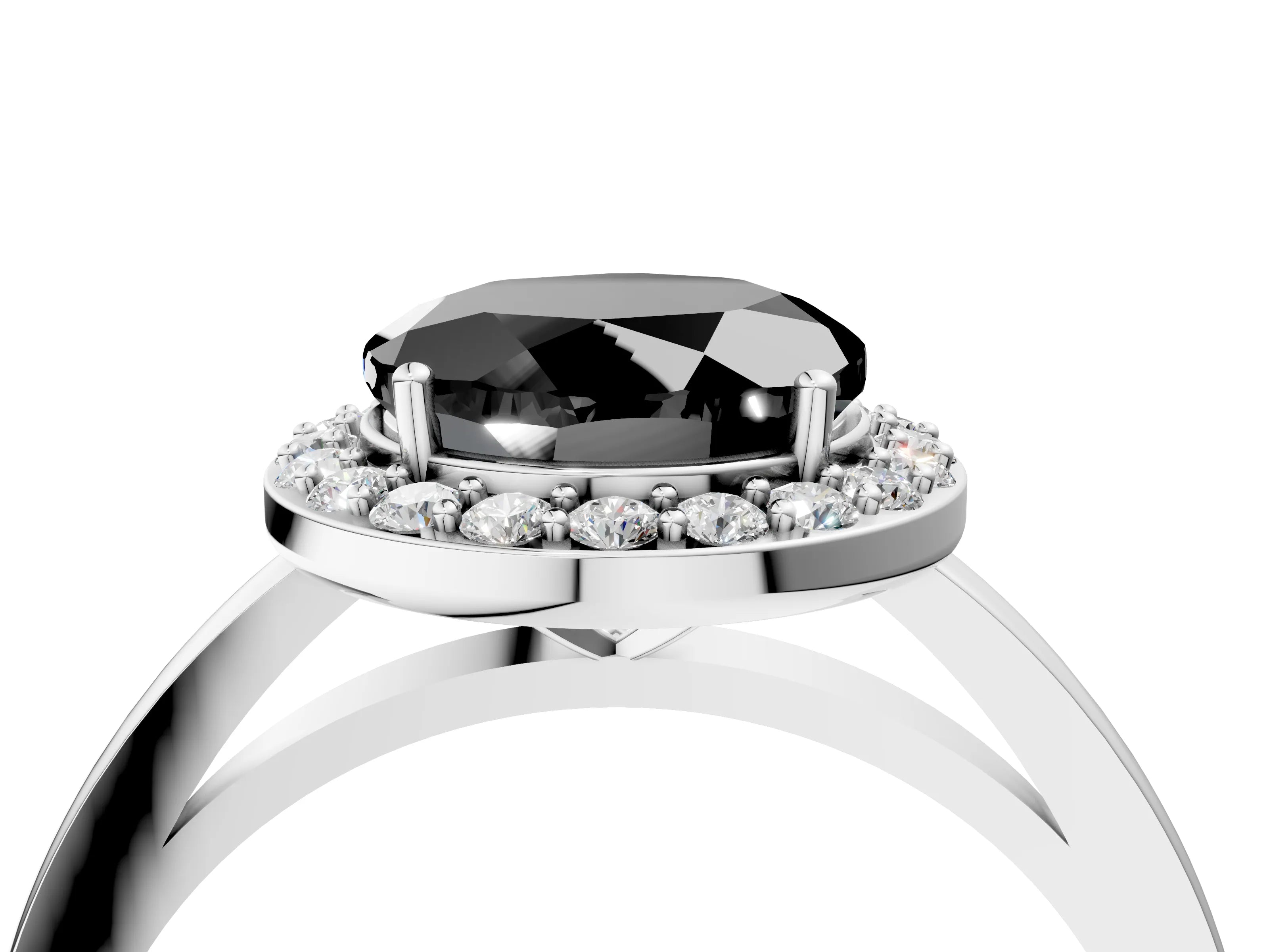 White gold Fancy Black Round Cut Halo Diamond Ring with Solitaire Band and Prong Setting_4
