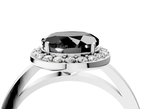 White gold Fancy Black Round Cut Halo Diamond Ring with Solitaire Band and Prong Setting_4