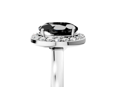 White gold Fancy Black Round Cut Halo Diamond Ring with Solitaire Band and Prong Setting_5