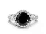 White gold Fancy Black Round Cut Halo Diamond Solitaire with Filigree Band and Four-Prong Setting_24