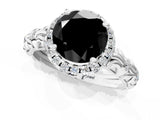 White gold Fancy Black Round Cut Halo Diamond Solitaire with Filigree Band and Four-Prong Setting_25