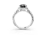 White gold Fancy Black Round Cut Halo Diamond Solitaire with Filigree Band and Four-Prong Setting_27
