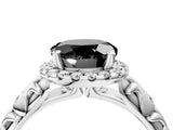 White gold Fancy Black Round Cut Halo Diamond Solitaire with Filigree Band and Four-Prong Setting_28