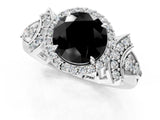 White gold Fancy Black Round Cut Halo Diamond Split Shank Engagement Ring with Four-Prong Setting_1