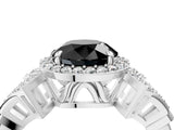 White gold Fancy Black Round Cut Halo Diamond Split Shank Engagement Ring with Four-Prong Setting_4